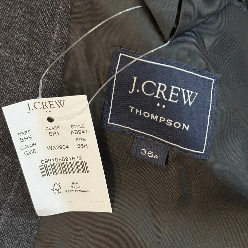 J.Crew Thompson Blazer Mens 36R Grey Windowpane Wool Blend Sport Coat AB947
